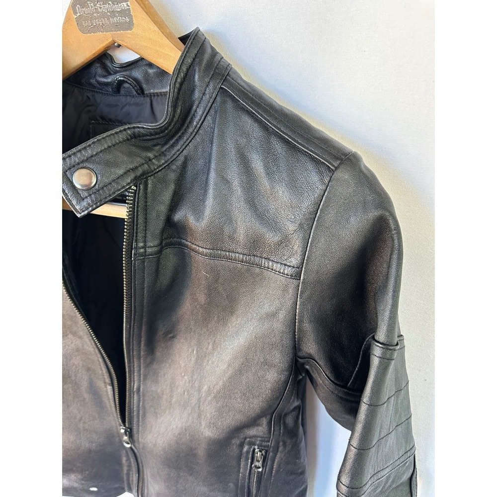 The Children's Place Leather Jacket Cafe Racer Kids Size 5/6 Black Good - Picture 5 of 7
